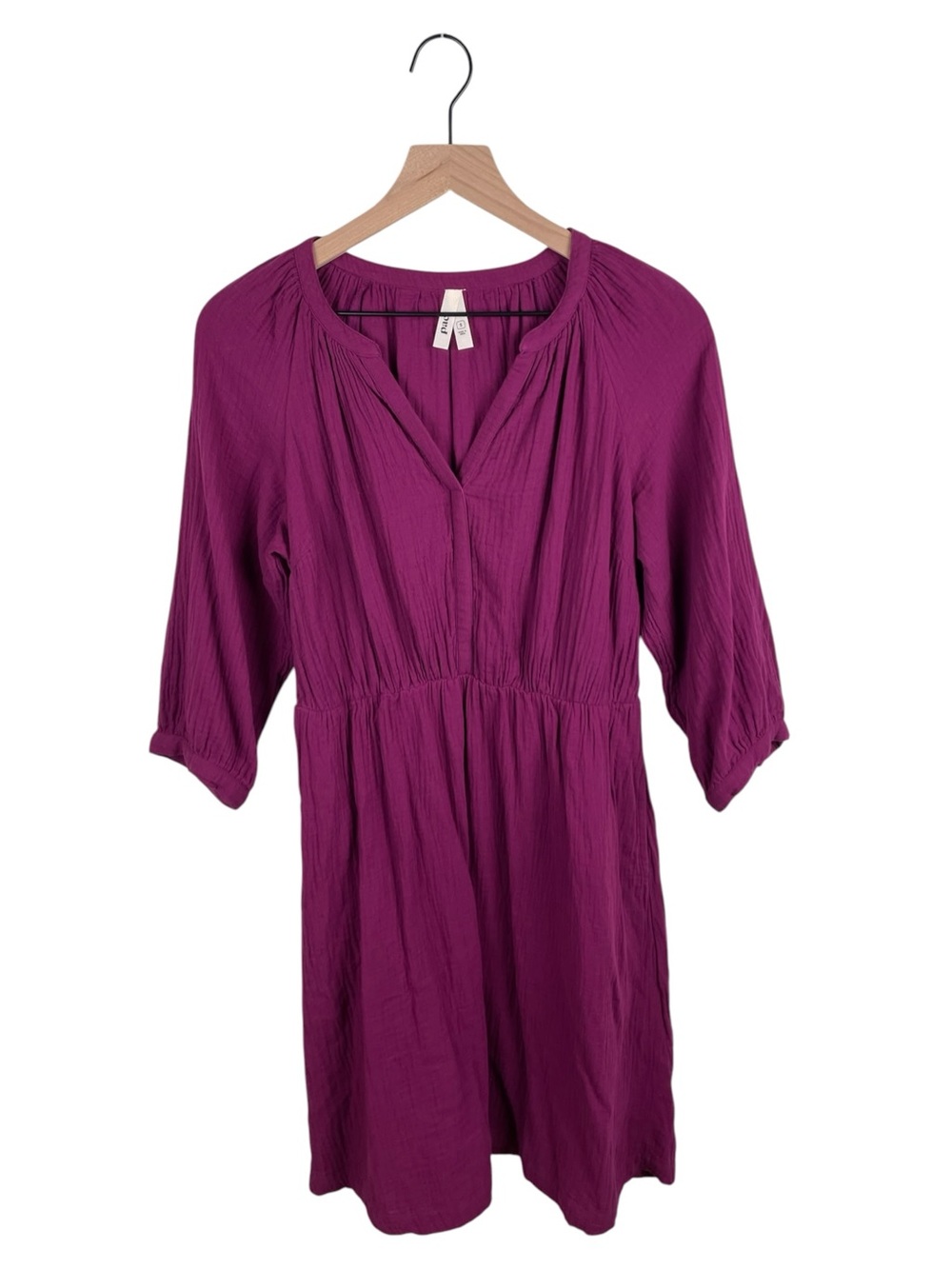 Pact Organic Cotton Coastal Double Gauze Peasant Dress Size Small Sangria Pink